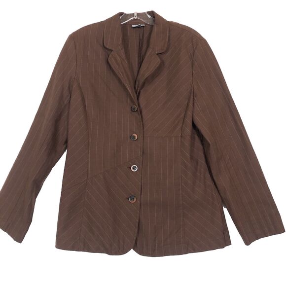 J Jill Pin Striped Skirt/12 Jacket/10 Suit Set Linen Blend Havana Brown Workwear - Picture 4 of 16